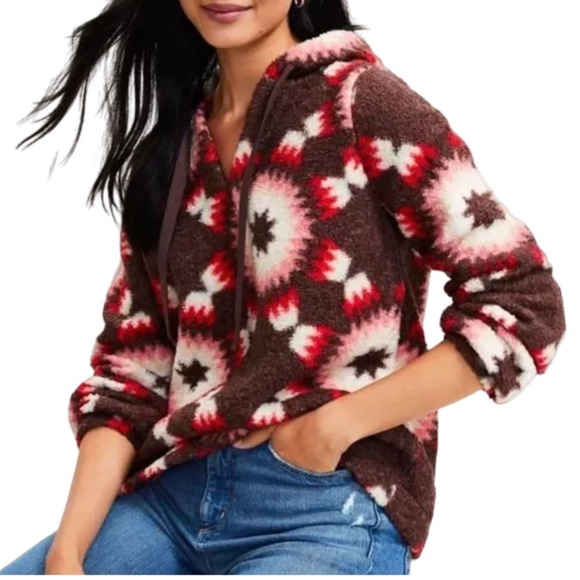 LOFT Sherpa Hoodie Sunburst Size Medium New with Tags - Picture 3 of 11